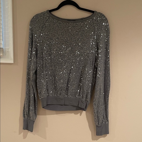Express Gray Sequin Long Sleeve Top - Picture 3 of 4